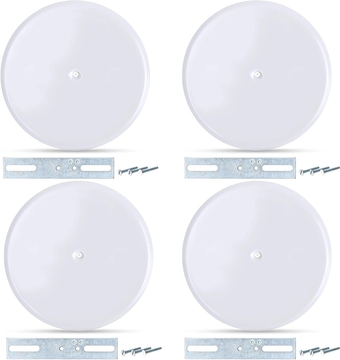 (Pack of 4)   AP-12077, 5-inch Ceiling Blank-Up Cover with Center Screw, Fits 3-1/4" to 4" Electric Box, Adjustable Bracket for Screw Hole Spacing 1.75" to 3.5", White Metal