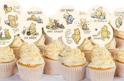 Winnie Quotations Cupcake Toppers 48 Pcs 12 Designs Classic Pooh Baby Shower Decorations Cute 1 St Birthday Party Supplies For Kids Dessert Favor