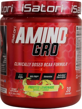 Amino-GRO BCAA Powder, Branched Chain Amino Acids with Glutamine, Electrolyte Powder & Bio-GRO Bio-Active Peptides for Muscle Growth & Post Workout Recovery, Frosted Lemonade (30 Servings)