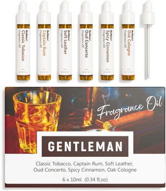 Benatu Gentleman Premium Fragrance Oils Set for Diffuser, Candle, Soap Making - Men Scents Aromatherapy Perfume Oil Gift for Home (Tobacco, Rum, Leather, Ebony, Spice Cinnamon, Oak Cologne) 6 Pcs
