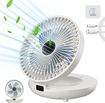 Table Fan, 7.48 Inch Portable desktop fan USB Rechargeable Folding Desk Fan Ultra Quiet 3 Speeds Mini Wall Mounted Cooling Fan Wall Hanging Fan Dual-use Fan for Bedroom Office