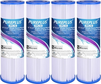 5 Micron 10"x2.5" Whole House Pleated Sediment Filter for Well Water, Replacement Cartridge for Universal 10 inch RO System, W50PE, WFPFC3002, SPC-25-1050, FM-50-975, 801-50, WB-50W, 4Pack