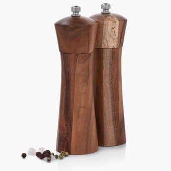 Acacia Wood Salt and Pepper Grinder Set | Includes Salt Grinder and Pepper Mill Grinder | Perfect for Sea Salt, Black Pepper of even as Himalayan Pink Salt Grinder