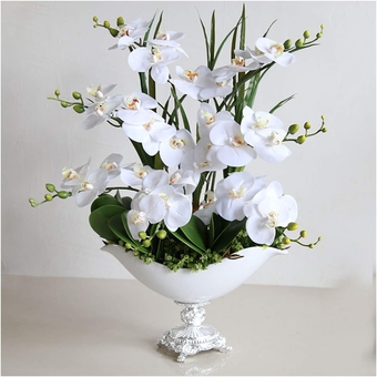 Artificial Flower in Pot Fresh Lifelike Silk Flowers Orchids Potted Artificial Phalaenopsis Flowers Arrangement with Vase White Butterfly Orchids Decor for Home/Bedroom/Office/Table Centerpieces Ar