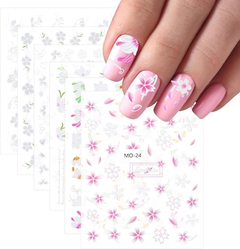 6 Sheet Flower Nail Art Stickers, 5D Nail Decals Nail Art Design Self Adhesive Nail Supplies, Colorful Flower Nail Stickers for Women Manicure Decoration Gift for Women Girls Kids