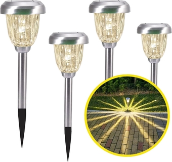 Solar Pathway Lights 4 Pack - Warm White Glass Bright LED Solar Lights Outdoor, IP65 Waterproof Solar Powered Garden Lights for Outside Yard Landscape Path Walkway Lawn Patio Stake Sidewalk Decorative