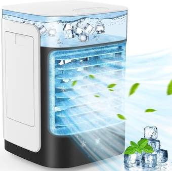 Mini Air Conditioner,  3-IN-1 Personal Air Cooler, Fan/Cooling/Misting/7-Color Night Light, USB Rechargeable 4000mAh Battery, 100° Rotation, Portable Evaporative Air Cooler for Bedroom Office