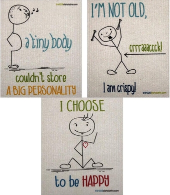 Stickman Sayings Set of 3 Each Swedish Dishcloths | One of Each Design | ECO Friendly Absorbent Cleaning Cloth | Reusable Cleaning Wipes