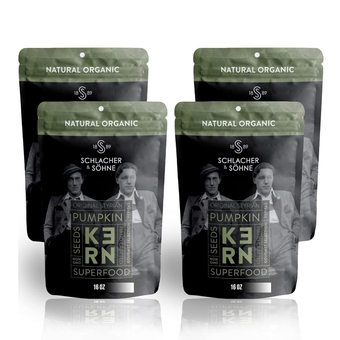 Schlacher & Söhne Styrian Pumpkin Seeds, 100% Pure & Natural, Premium Quality Pepitas, Healthy Snacks, Raw, Fresh Superfood, Unsalted, Full of Proteins, Made in Austria (1 Pound 4 pack, Natural Organic)