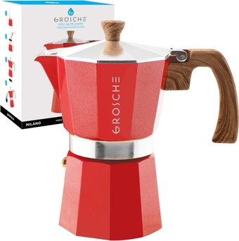 Milano Stovetop Espresso Maker Moka Pot 6 espresso Cup, 9.3 oz, Red - Cuban Stove top coffee maker Moka Italian espresso greca coffee maker brewer percolator