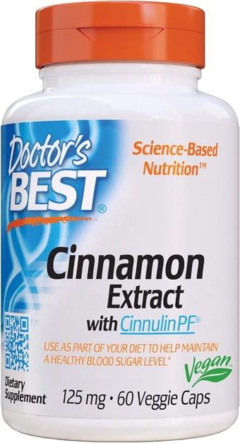 Best Cinnamon Extract Cinnulin Pf, Non-GMO, Vegan, Gluten Free, Helps Maintain Blood Sugar Levels, 125 Mg, 60 Veggie Caps (DRB-00130)