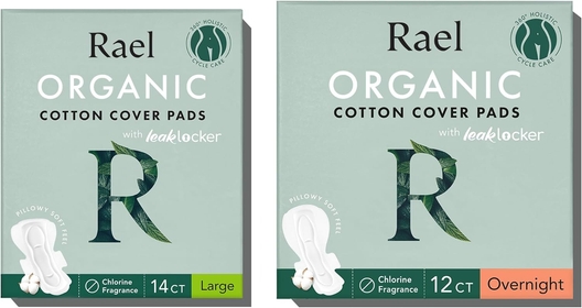 Pads for Women, Organic Cotton Cover - Period Pads with Wings, Sanitary Napkins, Heavy Absorbency, Unscented, Ultra Thin (Overnight, Large) Bundle