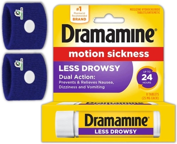 Dramamine Less Drowsy Motion Sickness Relief for Nausea, Dizziness & Vomiting - Tablets 8ct Anti Nausea Wristbands