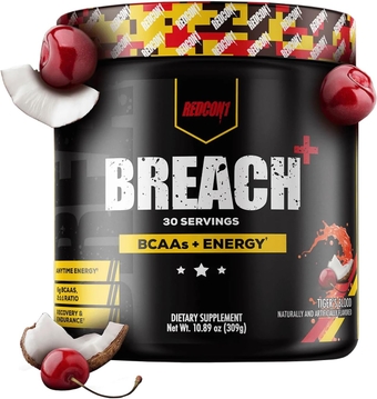 Breach+ Energy, Tiger's Blood - Sugar Free BCAA with 175 mg of Caffeine - Contains 3 Essential Amino Acids, L-Leucine, L-Isoleucine & L-Valine - BCAA Powder (30 Servings)