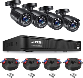 H.265+1080p Home Security Camera System,8 Channel 5MP-Lite CCTV DVR with 4 x 1920TVL Weatherproof Surveillance Bullet Camera Outdoor/Indoor with 80ft Night Vision,Remote Control, Motion Alerts