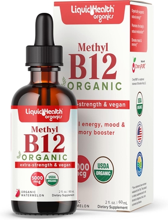 Methyl Vitamin B12 Organic Liquid Pure Drops, Methylcobalamin Energy Boost, Focus Improve Memory, Natural Metabolism Vegan Safe Sublingual Hydroxocobalamin
