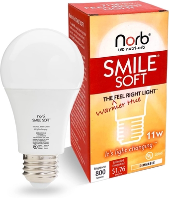 SMILE Soft Full Spectrum Softer-Hued Sunlike A19 LED Light Bulb, Boost Energy, Mood & Performance, Support Circadian Rhythm, Near-Perfect Color Rendering, Patented Technology, US Based (1-Pack)