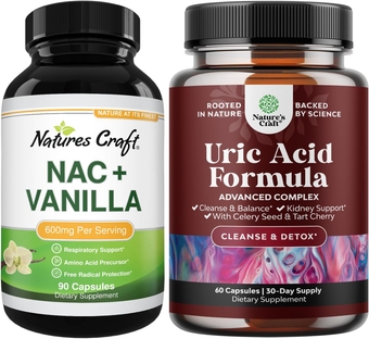 Bundle of NAC Supplement N-Acetyl Cysteine 600mg and Herbal Uric Acid Cleanse and Detox - for Liver Cleanse Detox Kidney Support - Essential Daily Kidney Cleanse and Uric Acid Support for Adults
