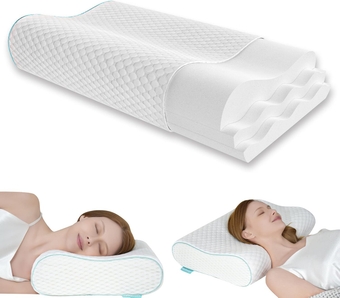 Cervical Neck Pillow, Side Sleeper Pillow for Neck Pain Relief, Adjustable Contour Pillow for Sleeping, Ergonomic Memory Foam Pillow, Orthopedic Cooling Pillow Back Stomach Sleeping, Queen Size