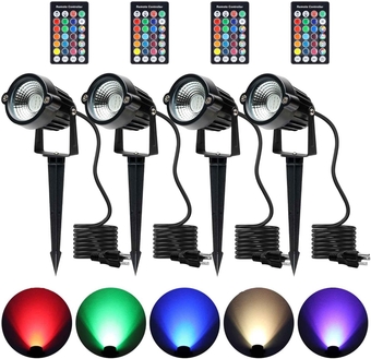 Halloween pot lights Outdoor, 5W AC 120V RGB Colored Landscape Lights with Remote, LED landscape Lighting Waterproof Outdoor pot Lights for Dance Party Yard Lawn Path Tree Garden Decor (4 packs)