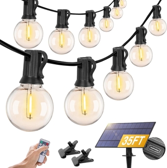 Solar Outdoor String Lights 35FT G40 Globe Patio Lights Outdoor String Lights Solar Powered with 15 Edison Glass Bulbs 2700K Shatterproof Hanging Lights for Porch Garden Backyard Pergola Bistro