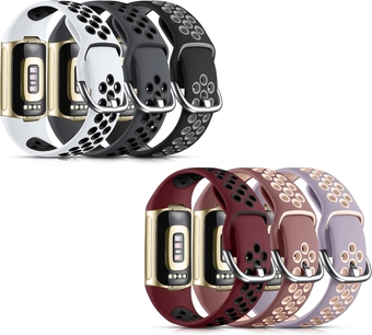 Compatible with Fitbit Charge 5 Bands for Women Men, Soft Silicone Band Sport Wrist Strap for Charge 5 Watch Accessories Waterproof, Coal Black/White/Gray/Purple/Wine/Lavender Pink, Large