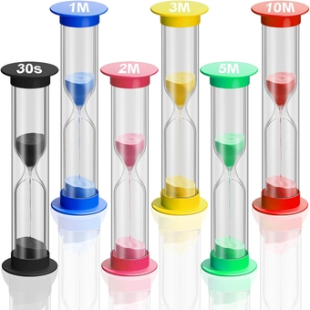 Sand Timer for Classroom Set of 6, Colorful Plastic Hourglass Sand Clock 30Sec 1Min 2Min 3Min 5Min 10Min, Acrylic Hour Glass Sandglass for Games, Kids, Toothbrush Timer