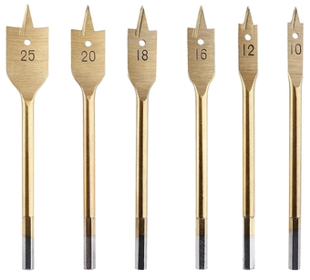 6pcs Spade Drill Bit Set for Wood, Titanium Paddle Drill Bits Wood Hole Cutter Flat Circular Drill Bit, Hole Drilling Bit Set for PVC Fiberglass Plastic (10mm to 25mm)
