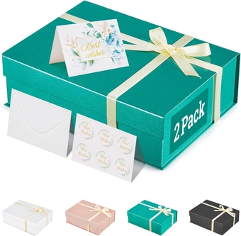 11X8X3.5 2PC Forest Green Magnetic Gift Boxes Bulk with Bows for Graduation Christmas Halloween Bridesmaid Proposal