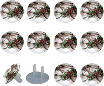 Outlet Covers Baby Proofing, 12 Packs Electric Outlets Plug Cover, 2-Prong Plastic Safety Socket Covers Protector Caps Christmas Berry Bicycle