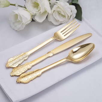 180PCS Gold Plastic Silverware-Gold Plastic Cutlery-Gold Plastic Utensils-60 Plastic Forks, 60 Plastic Spoons, 60 Plastic Knives-Plastic Cutlery are Suitable for Party&Wedding