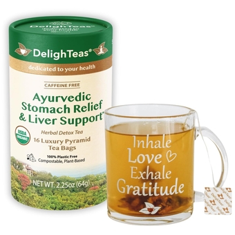 Organic Liver Detox Tea with Inspirational Tea Mug | Eco-Conscious Pyramid Tea Bags | Ayurvedic, USDA Organic, Vegan, Caffeine Free, Sugar Free