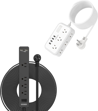 Long Extension Cord 15 Ft Bundle,  Flat Plug Power Strip with USB Ports, Desktop Charging Station, Wall Mountable, Compact for Home, Office, Nightstand and Dorm Room Essentials