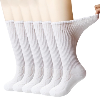 4 & 6 Pairs Bamboo Diabetic Crew Socks, Non-Binding Loose Fit for Women & Men, Soft Cushioned Sole Moisture Wicking