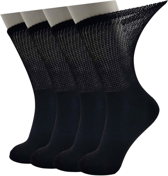 Diabetic and Circulatory Non Binding Crew Socks for Women, 4 Pairs (9-11, Black)