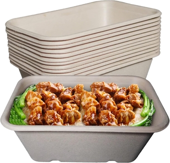 34oz Disposable Bowls - Rectangular Compostable Sugarcane Fiber Biodegradable Paper Bowls Eco-Friendly Oblong Take Out Food Containers, Food Storage, Microwave Safe, Meal Prep (100 PACK)