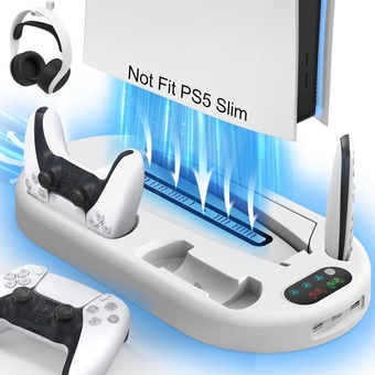 for PS5 Stand Cooling Station with Dual PS5 Charging Station Playstation 5 Console Cooler Docking Station with Cooling Fan PS5 Controller Fast Charging PS 5 Disc & Digital 2023 Version White