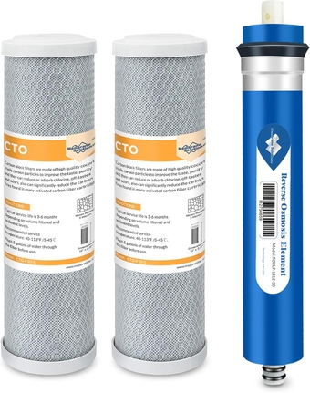 Combo Pack for FX12M and FX12P, Water Filter Replacement Cartridge Compatible GE RO Set GXRM10RBL GXRM10G Reverse Osmosis Systems, 2x Carbon Filters, 1x 50GPD RO  Filter
