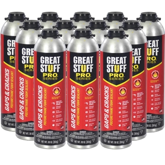 Gaps and Cracks - 30oz Fireblock Foam Insulation Sealant, Pack of 12. Closed Cell, Polyurethane Expanding Spray Foam. Seals & Insulates Gaps Up to 3". Applicator Gun Not Included