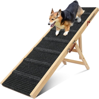 Dog Ramp for Bed, 47.2" Long Wooden Foldable Dog Ramp, 6 Adjustable Heights from 15.7" to 27.6" with Anti-Slip Traction Mat, Portable Pet Ramp for Car, Bed, Couch, Max 200lbs - 47.2inch