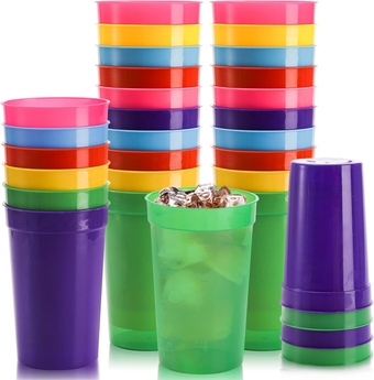 30 Pack 16 oz. Plastic Cups Plastic Tumblers Blank Reusable Drink Tumblers for Parties, Events, Marketing, Weddings, Colorful
