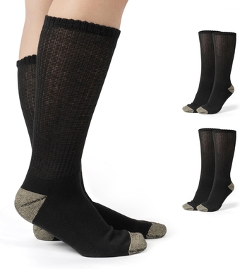  Diabetic&Circulator Crew Socks,2 Pairs,Non Binding Breathable Lymphedema Neuropathy Socks,Stretchy Extra-Wide Top,Seamless Toe,10-13,Copper-Black