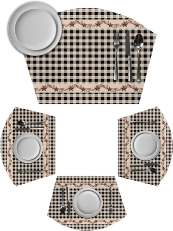 Round Table Placemats Set of 4,Country Star Berry Vines Black Checker Wedge Placemat Washable Heatproof Table Mat,Farmhouse Style Plaid Fan Shape Place Mats for Kitchen Dinner Indoor Outdoor
