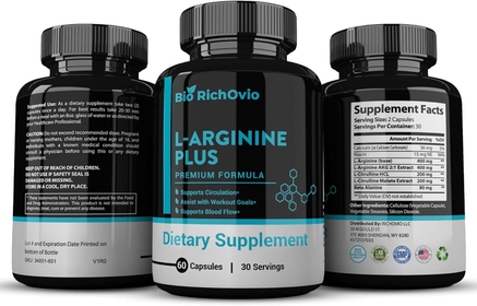 Bio L-Arginine Supplement – 60-Count L-Arginine Capsules – Nitric Oxide Booster Supplement for Circulation, Muscle Support – Vegan Formula for Stamina, Endurance, Athletic Performance