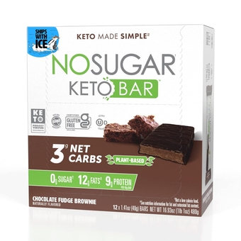 Keto Bar Snack, Fudge Brownie, 12 x 1.41oz Bars - Low Carb   Keto Snack Food with Keto Friendly Macros, 3g Net Carb, 9g Plant Based Protein, 13g Healthy Fat,  Free (0g)
