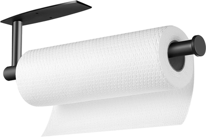 Paper Towel Holder, Paper Towel Roll Rack - Under Cabinet Paper Towel Holder for Kitchen, Bathroom, SUS304 Stainless Steel Paper Towel Holder Wall Mount, Self Adhesive Paper Towel Bar - Black