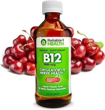 Liquid Vitamin B12 Daily Supplement 1000mcg for Adult Men & Women - Natural Cherry Flavor