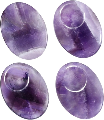 Oval Polished Crystal Thumb Worry Stones, Pocket Palm Healing Stone for Anxiety and Stress Relief Pack of 4, Amethyst
