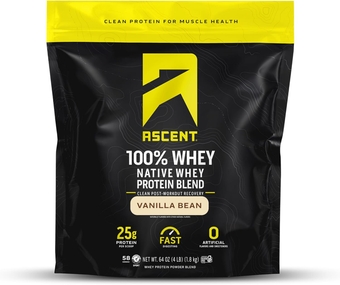 100% Whey Protein Powder - Post Workout Whey Protein Isolate, Zero Artificial Flavors & Sweeteners, Gluten Free, 5.5g BCAA, 2.6g Leucine, Essential Amino Acids, Vanilla Bean 4 lb