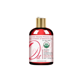 Organic Vitamin E Oil and Geranium Essential Oil Infused Blend - USDA Certified Organic 100% Natural 43,000 IU Non GMO Vegan Multi-Use for Skin Hair Face Body Cuticles Moisture for Daily Use (4 oz)